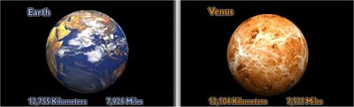 Earth and Venus diameter comparison (screenshot from NASA What's The Difference)